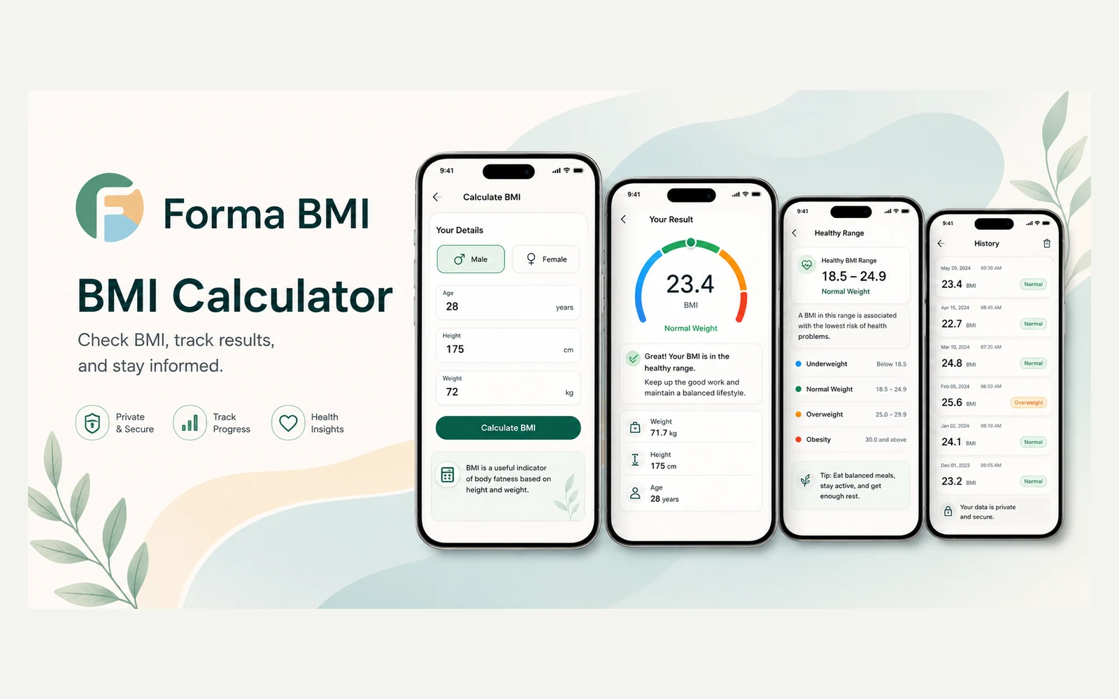 Forma BMI Android app promotional preview