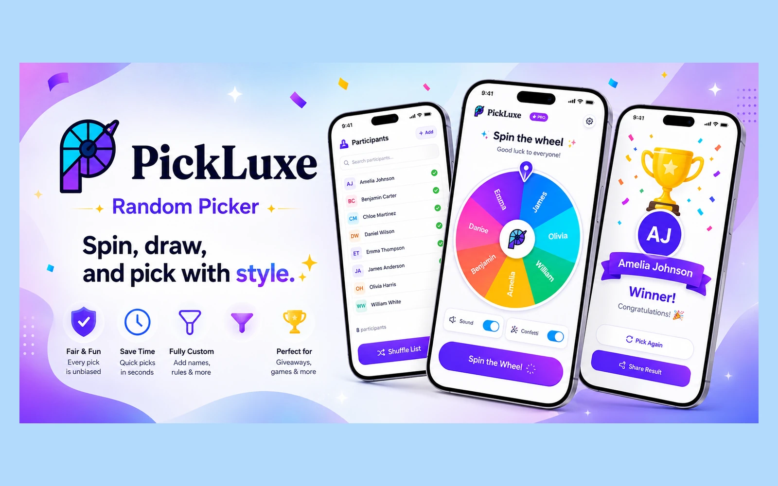 PickLuxe Android app promotional preview