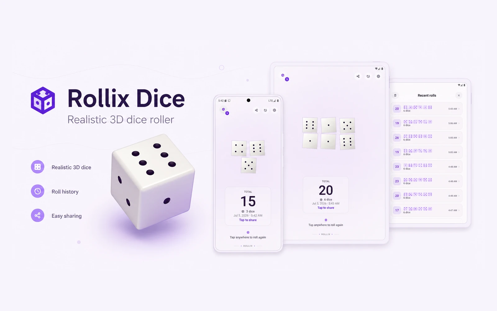 Rollix Dice Android app promotional preview