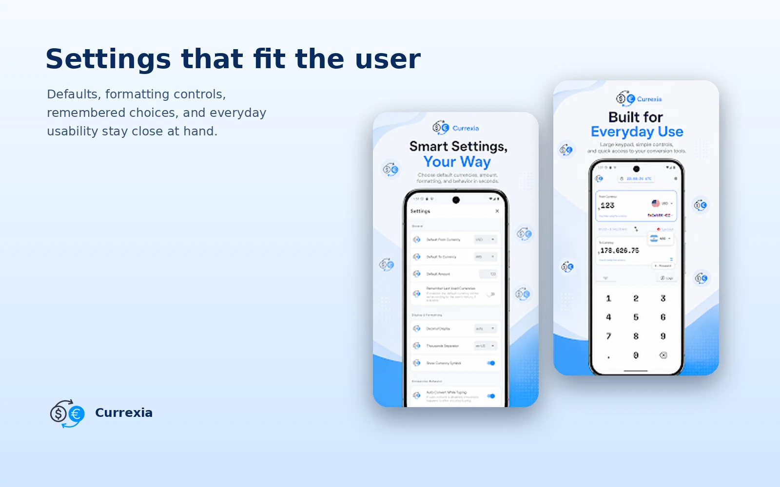 Currexia — Personal settings