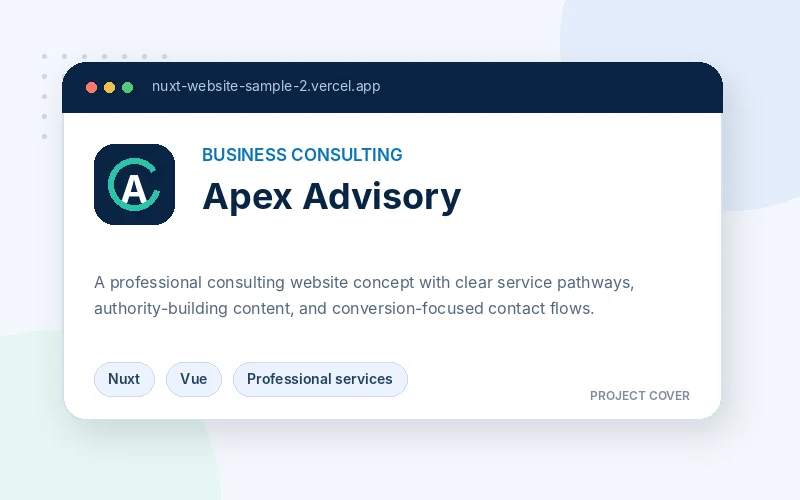 Responsive professional service website interface shown as a real project cover