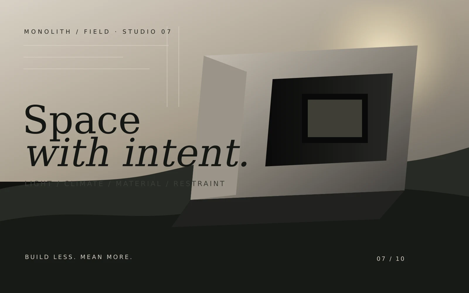 Monolith Field Space with Intent cinematic architecture website cover
